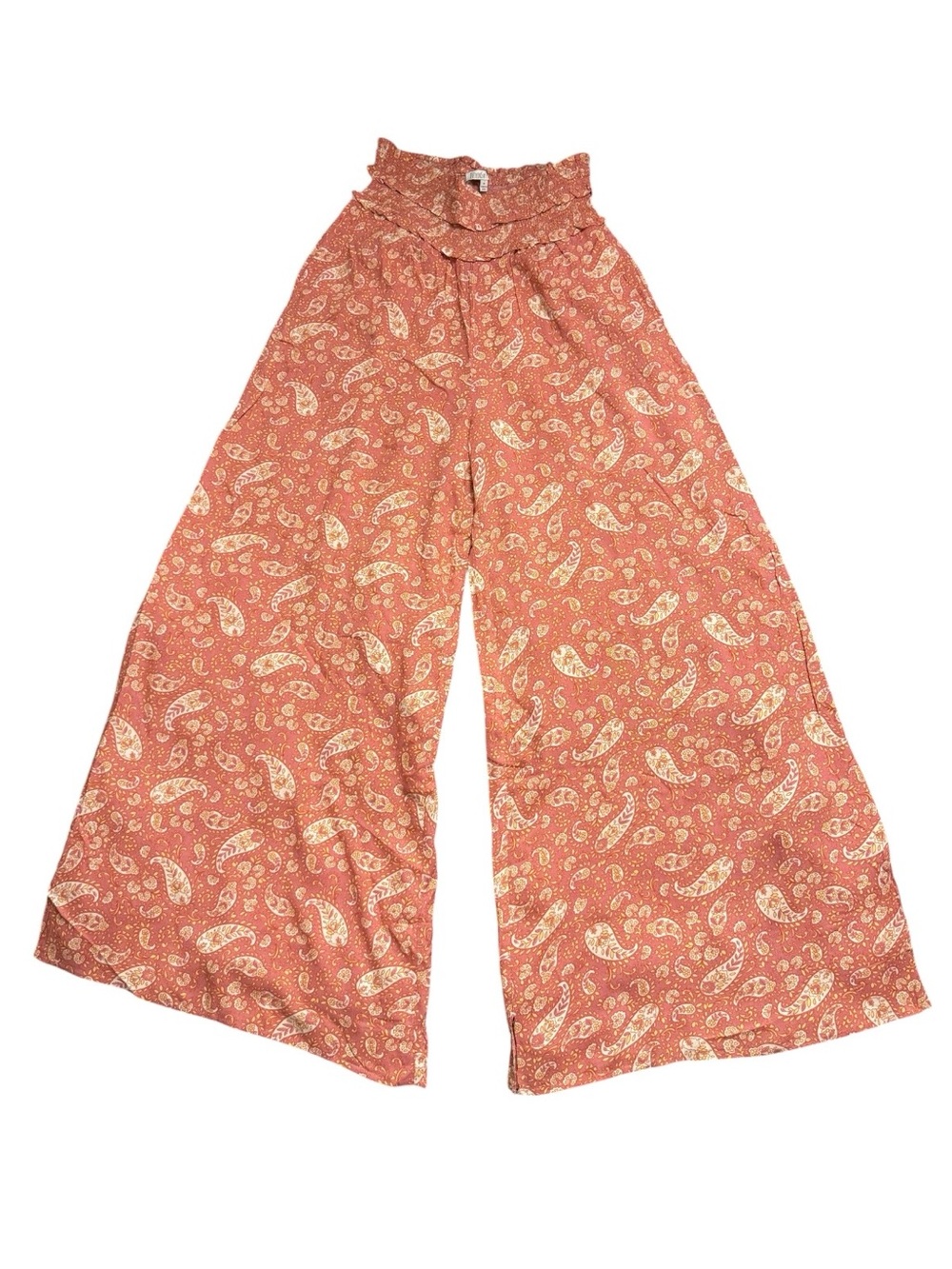 Patrons of Pease Women's Wide-Leg Paisley Pull-On - Rust cottage core Peach SZ M